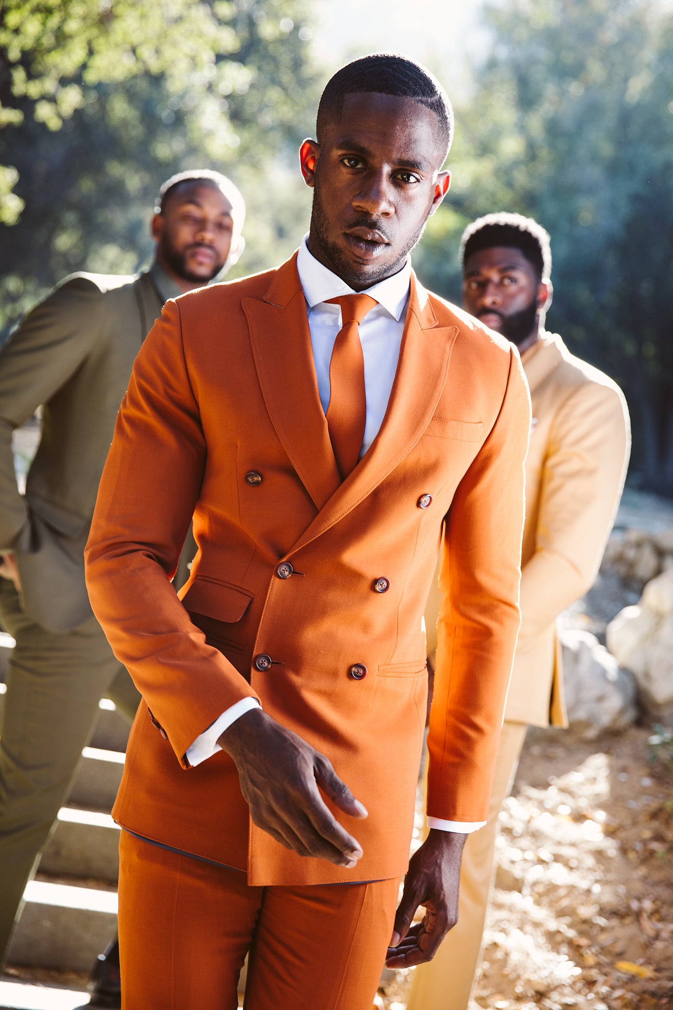 orange dress men StudioSuits- Napolean Runway Orange Wool Double Breasted Suit