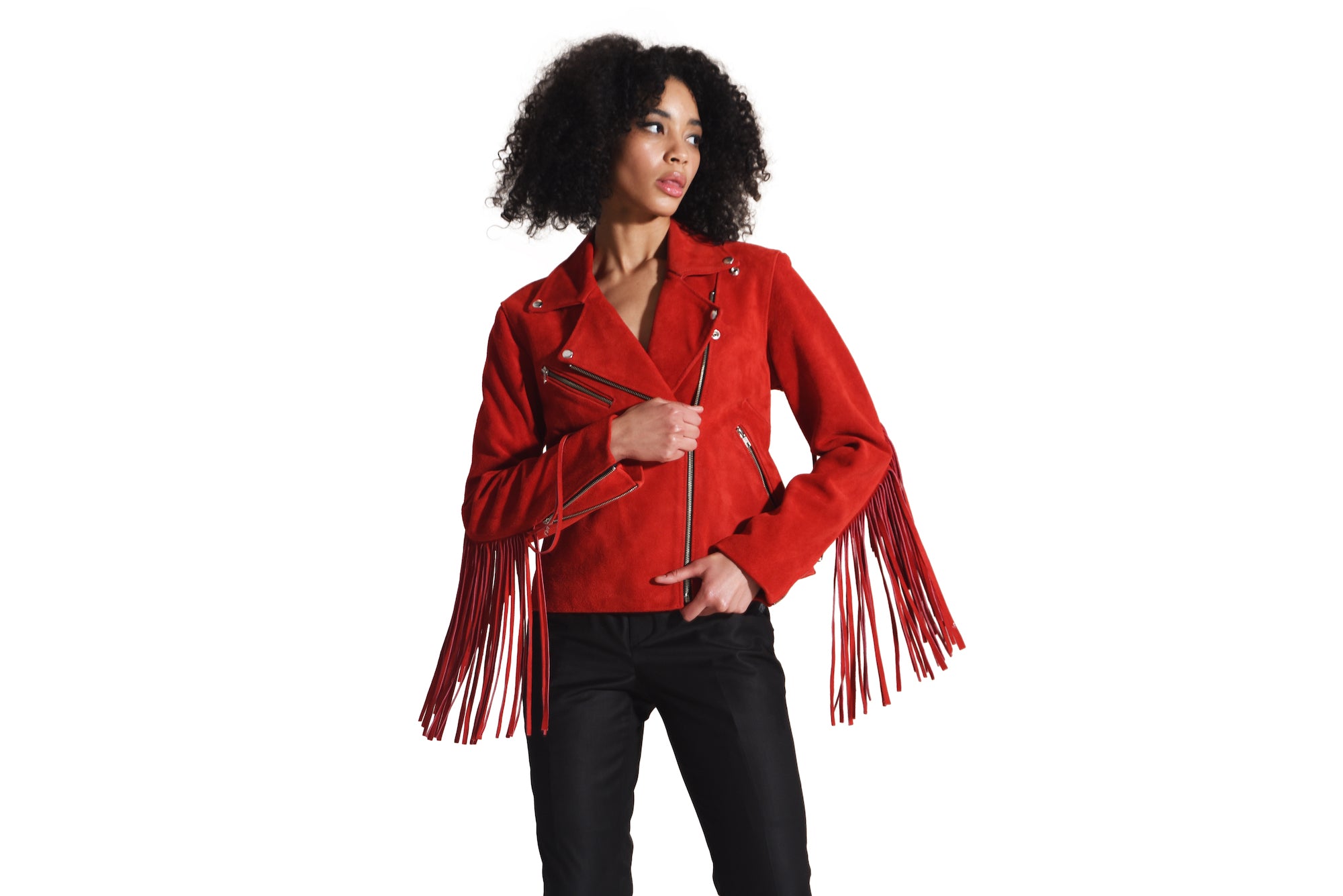 Suede Moto Jacket with Fringe