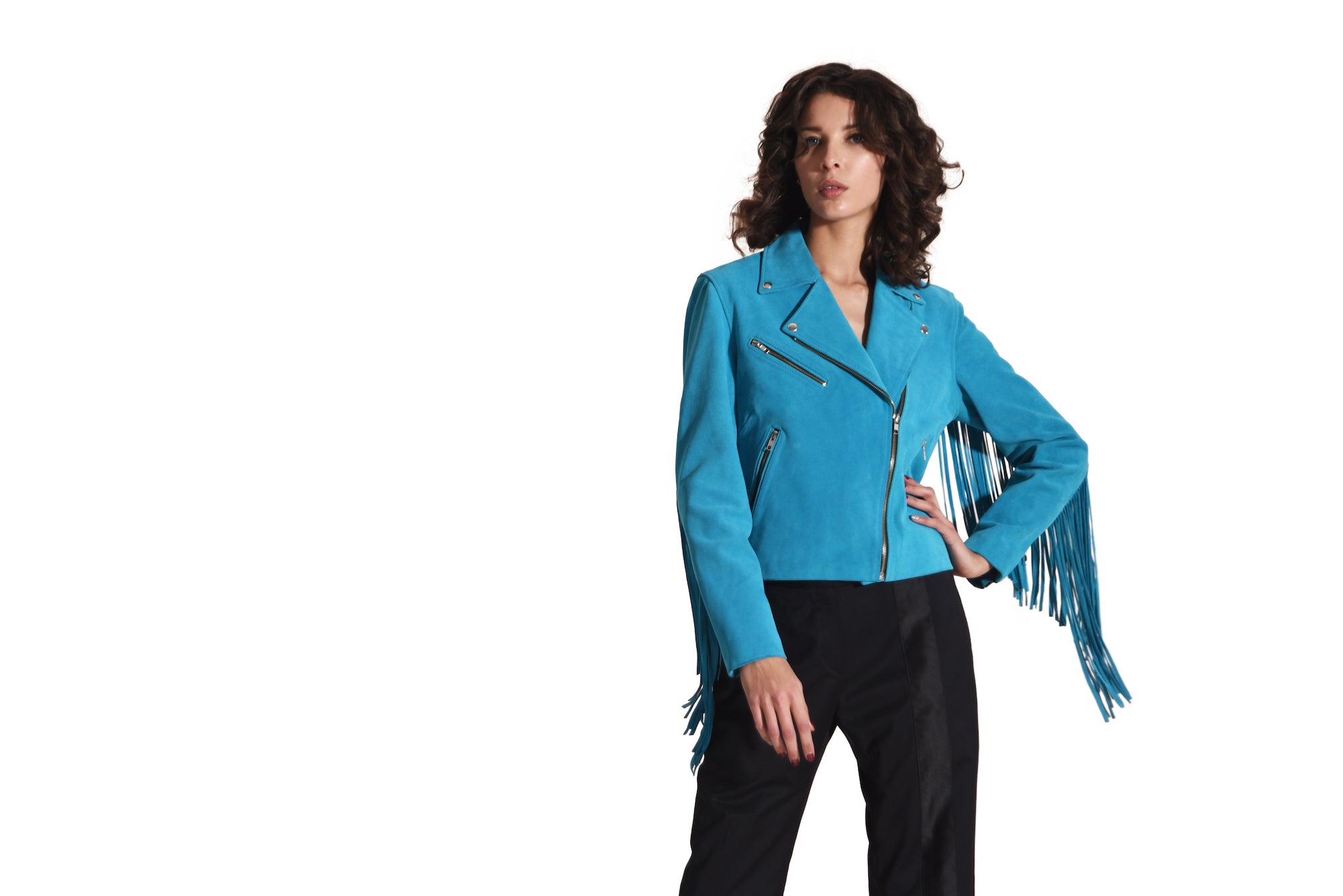 Suede Moto Jacket with Fringe