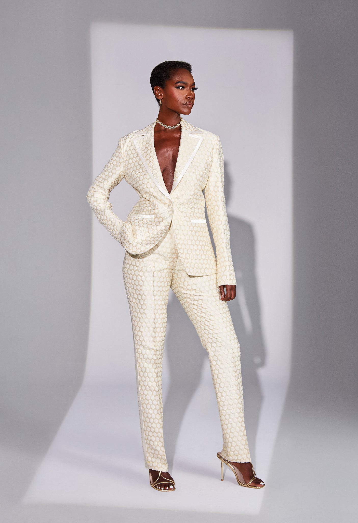 Polka Dot Tuxedo in Cream