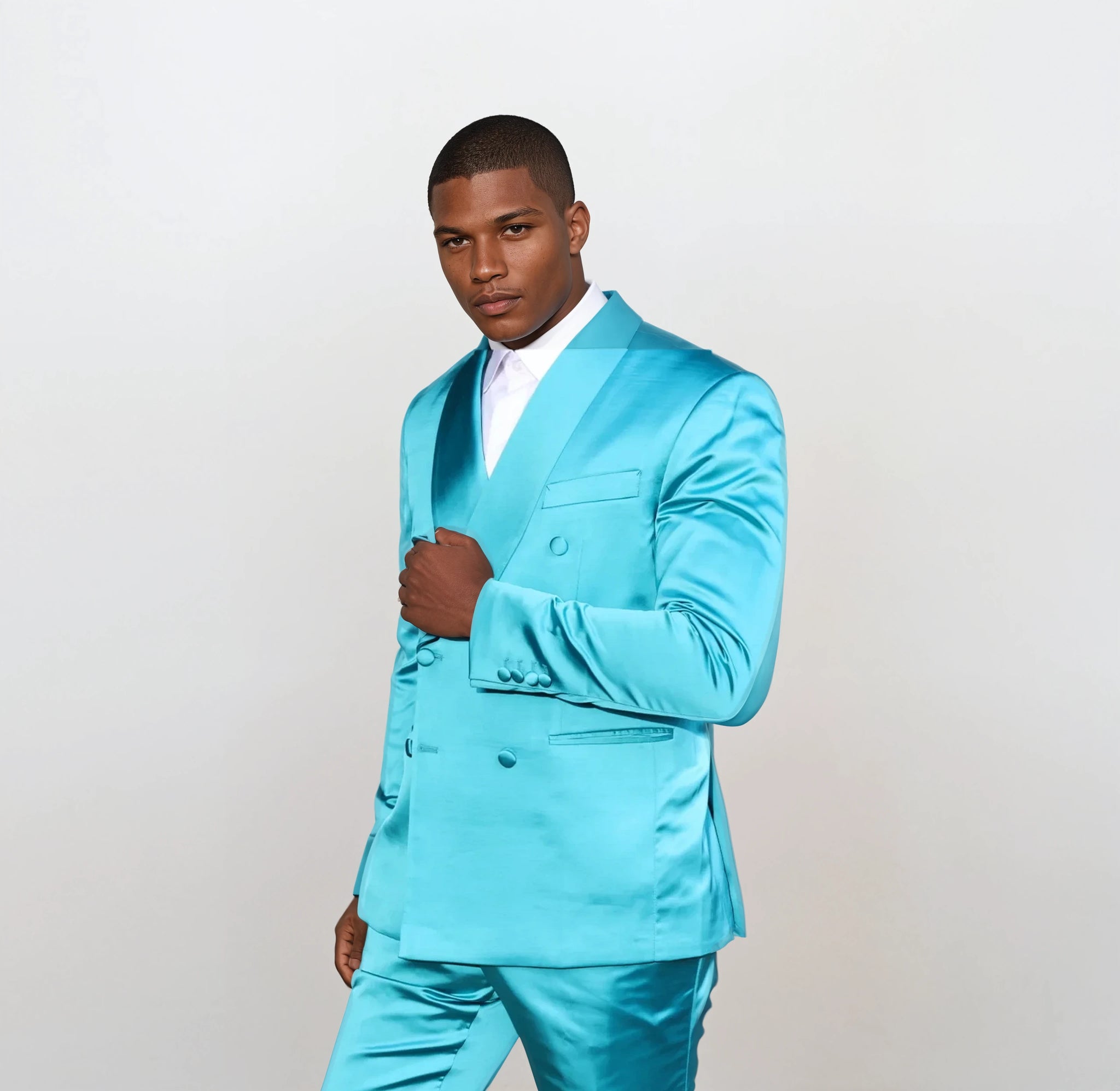 Aqua double breast shawl collar suit