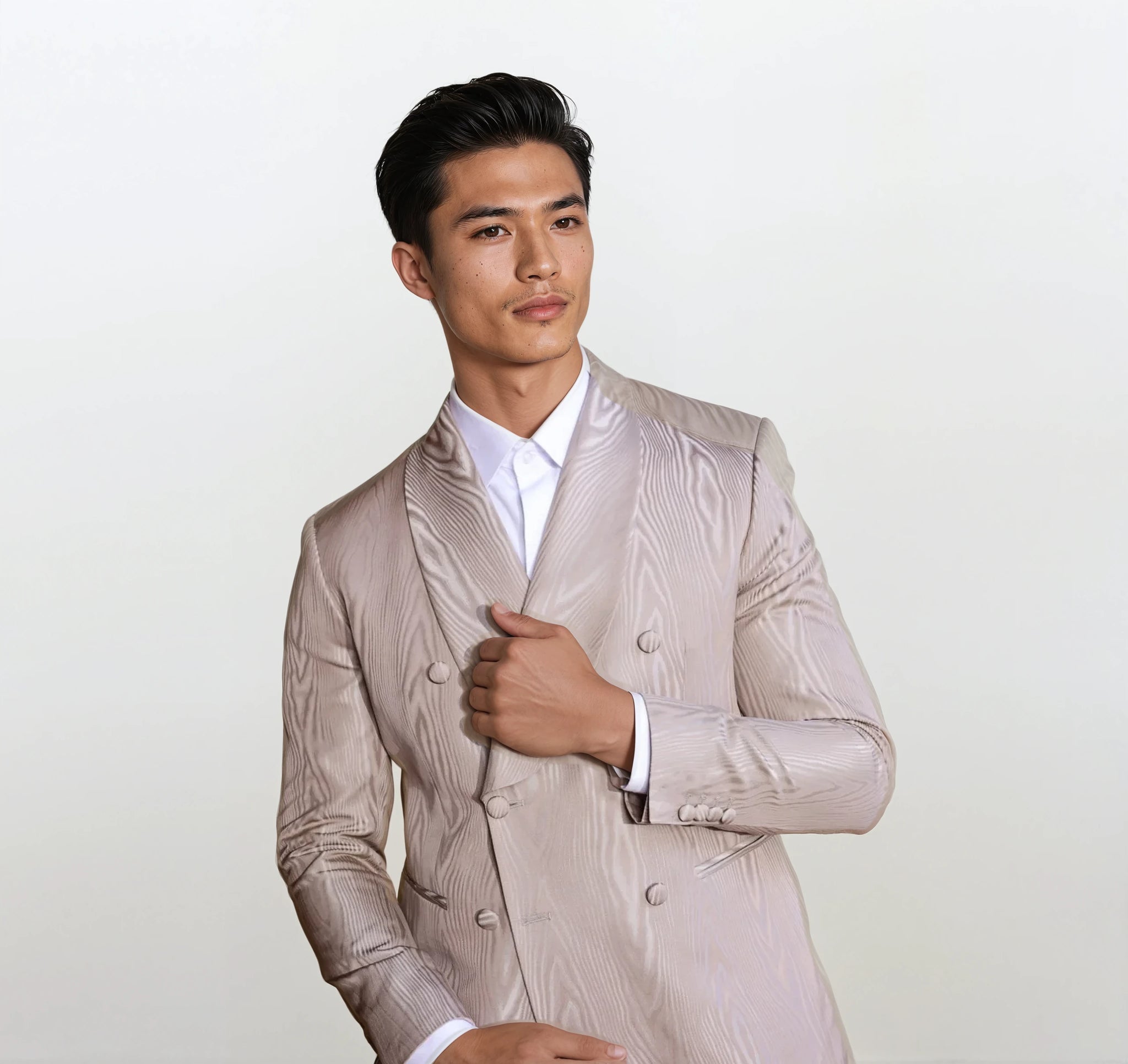 Moire double breast shawl collar suit
