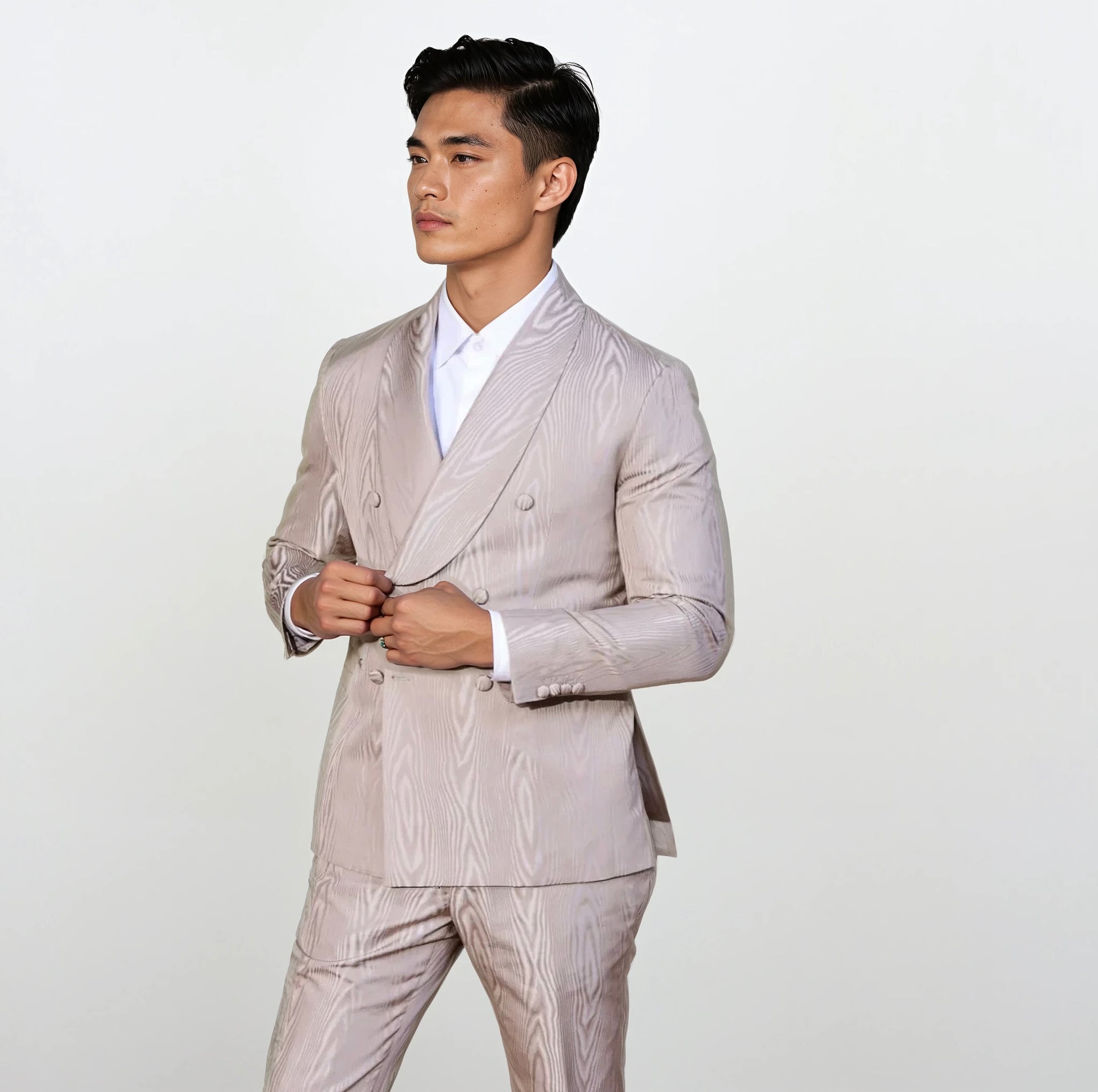 Moire double breast shawl collar suit