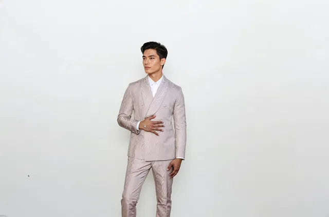 Moire double breast shawl collar suit