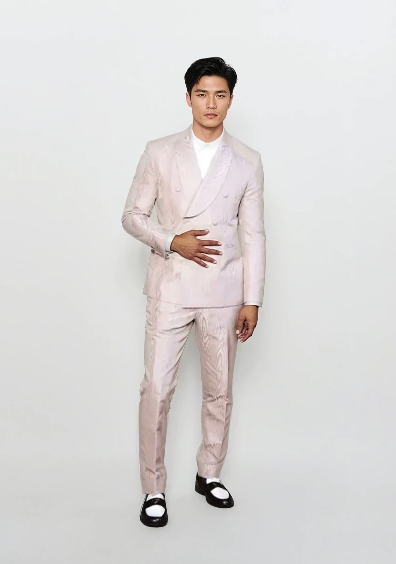 Moire double breast shawl collar suit