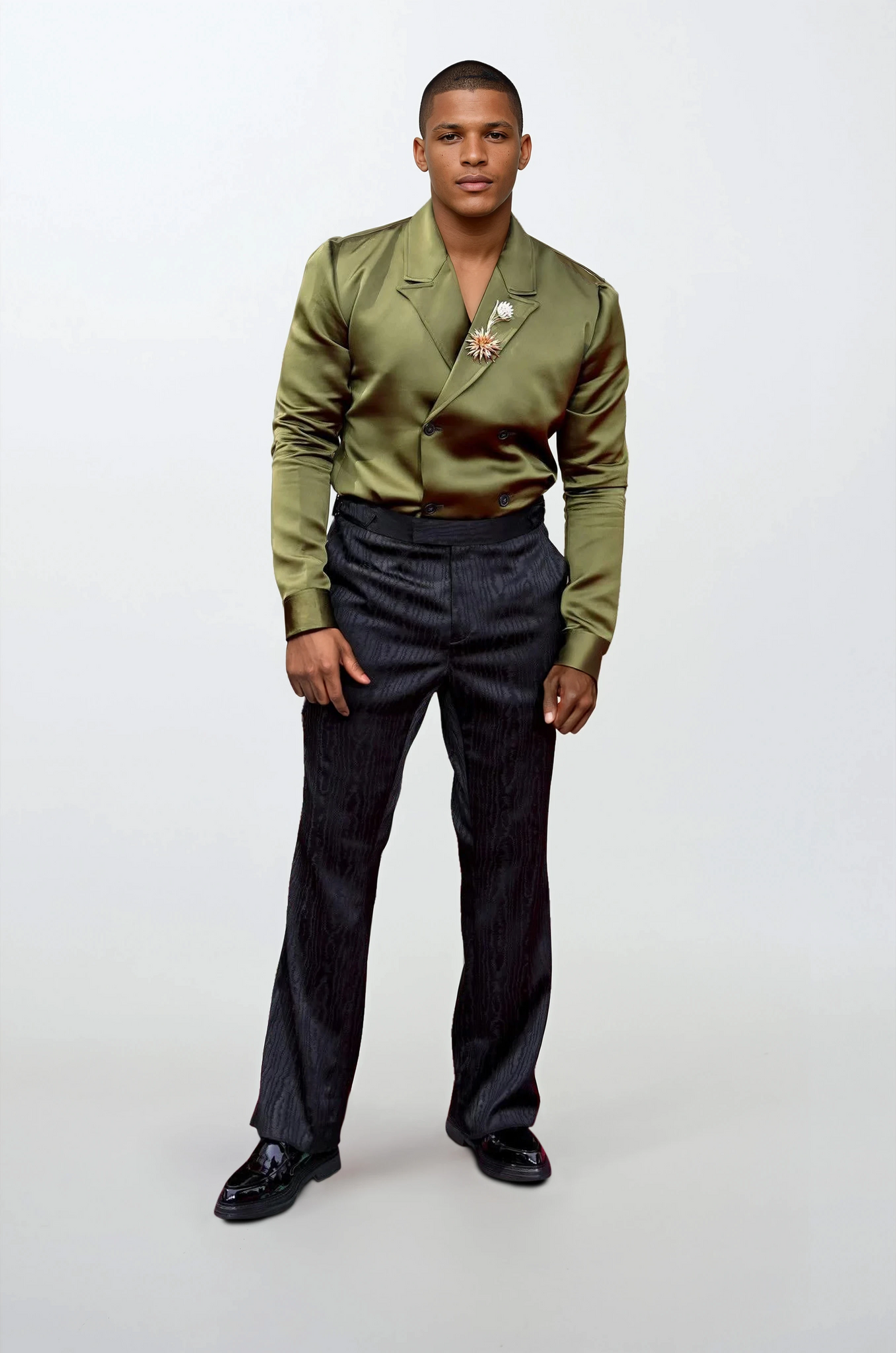 Olive Green Shacket and Satin Pant